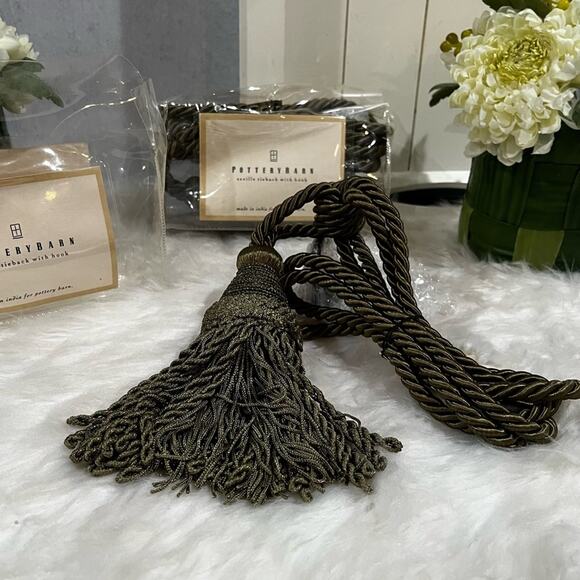Pottery Barn Other - NEW Pottery Barn Seville Set 2 Tassel Drapery Tie Back + Hook Lichen Green NWT